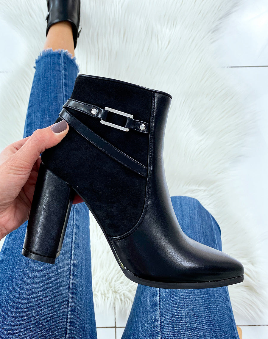 Bottines noires en bi-matière à lanières