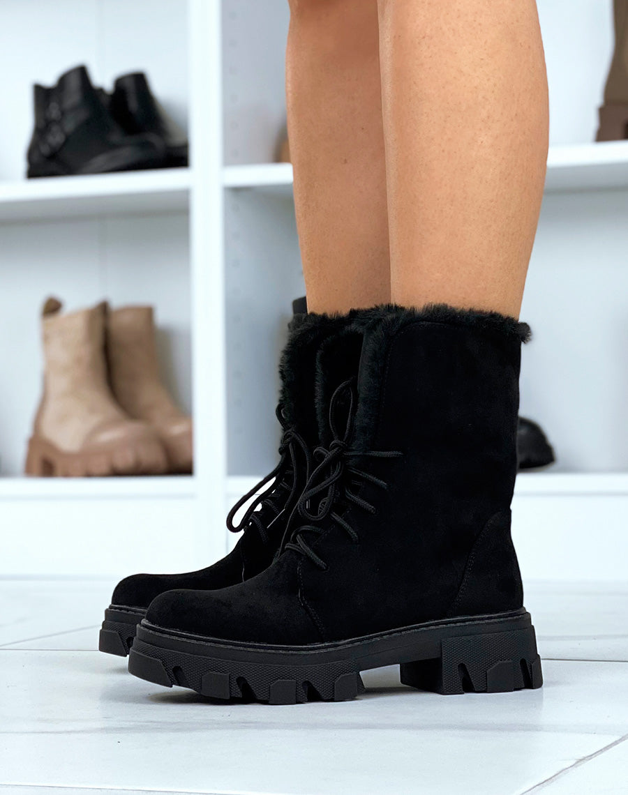 Bottines noires en suédine à fausse fourrure