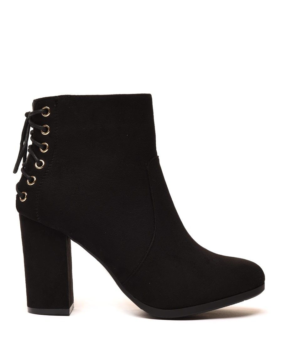 Bottines noires en suédine à lacets façon corset