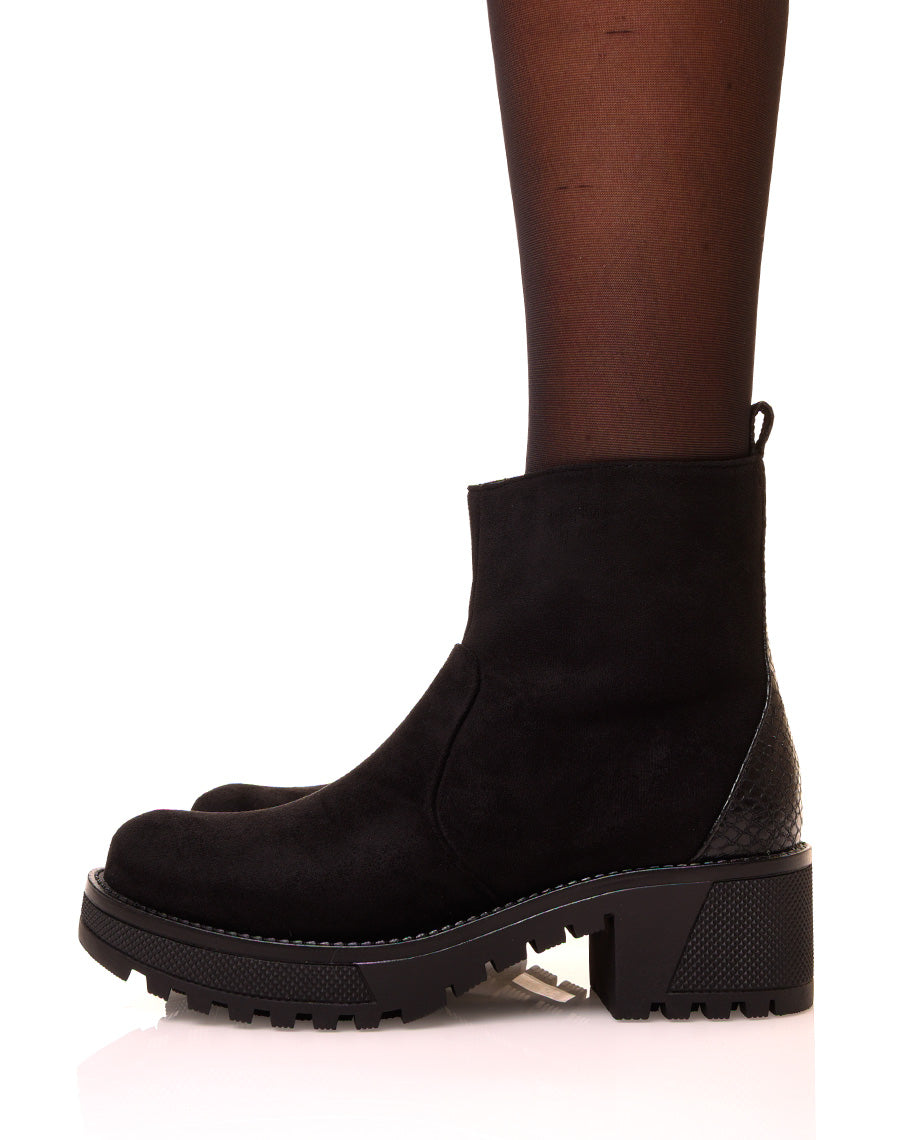 Bottines noires en suédine à talon épais