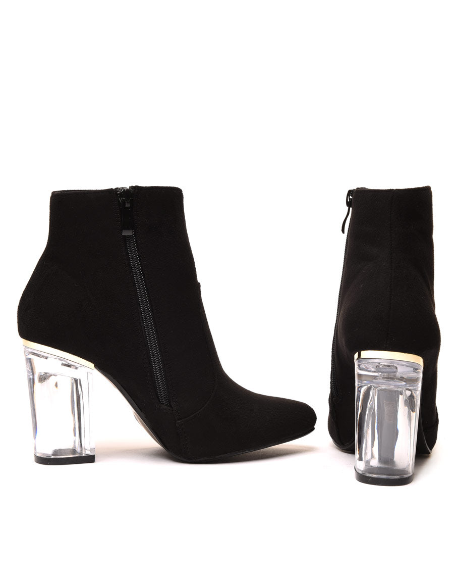 Bottines noires en suédine à talon transparent