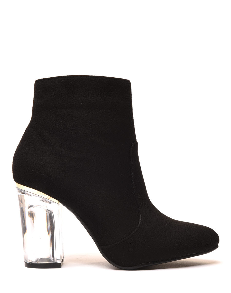Bottines noires en suédine à talon transparent