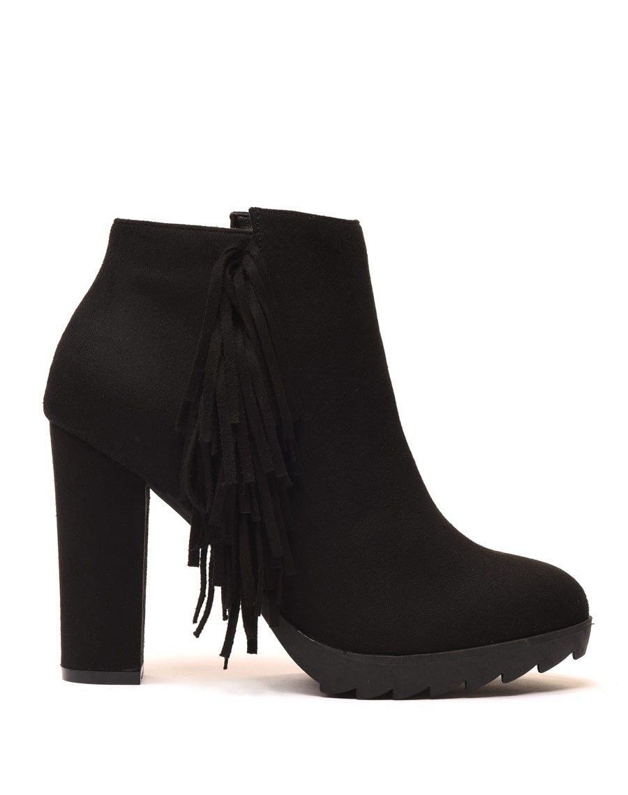 Bottines noires à franges en suédine