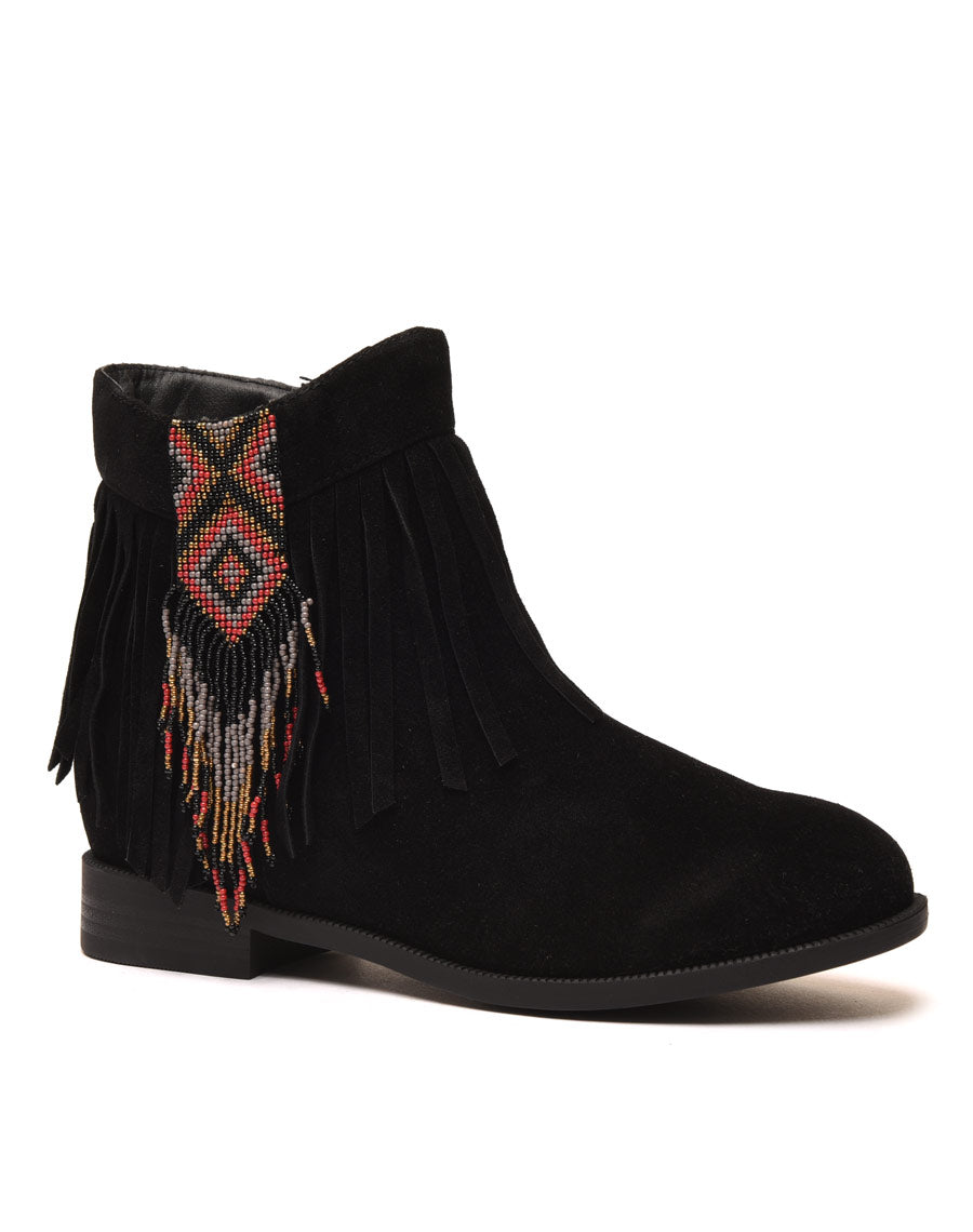 Bottines noires à franges et perles