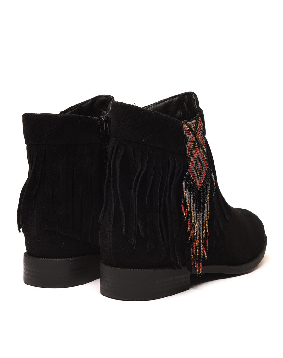 Bottines noires à franges et perles