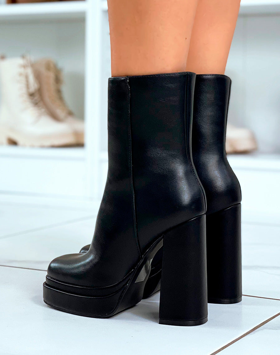 Bottines Noires Glamour à Talon Haut et Plateforme - Élégance à Son Apogée