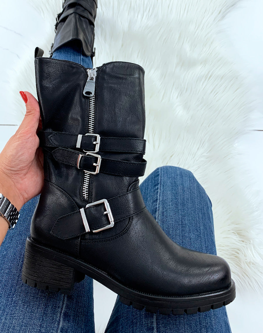Bottines noires haute à sangles