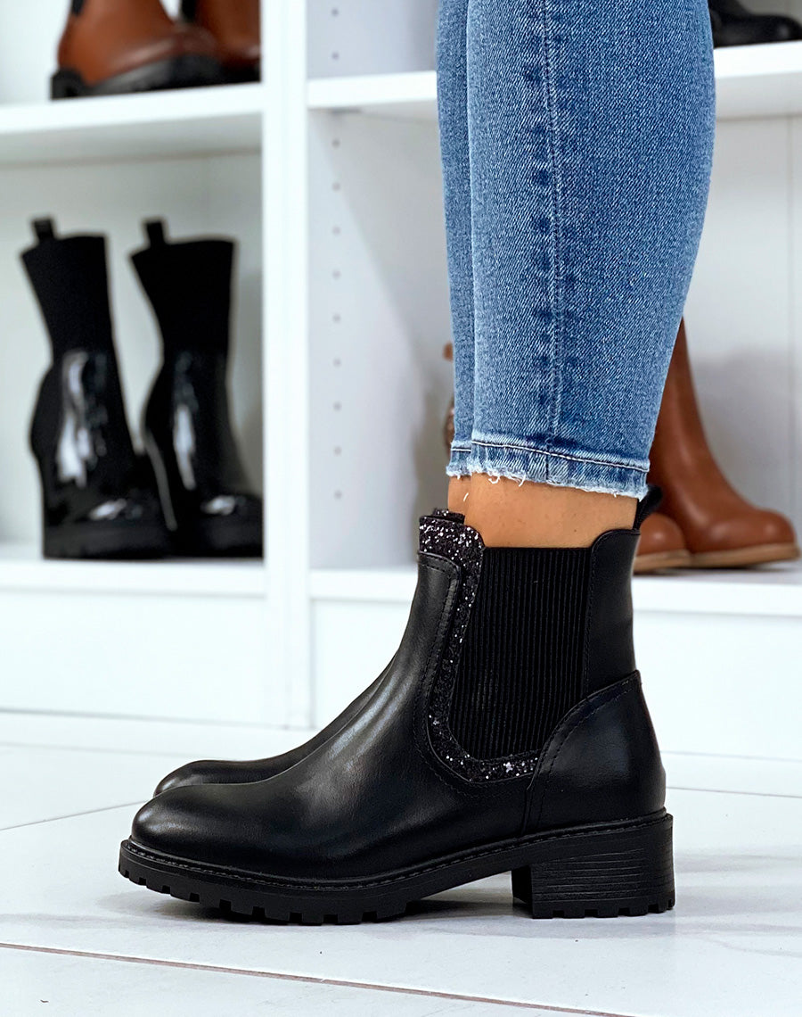 Bottines noires inspiration chelsea à empiècement pailleté
