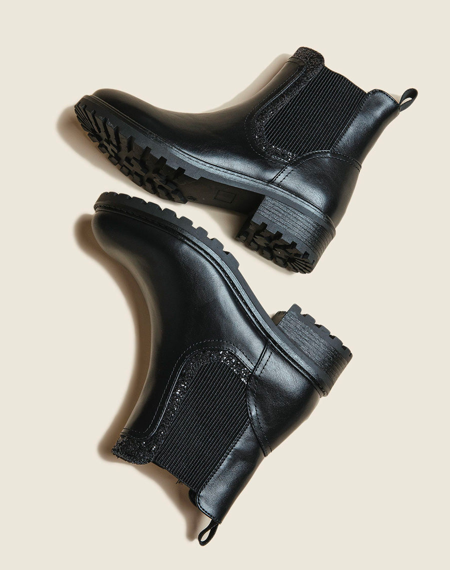 Bottines noires inspiration chelsea à empiècement pailleté