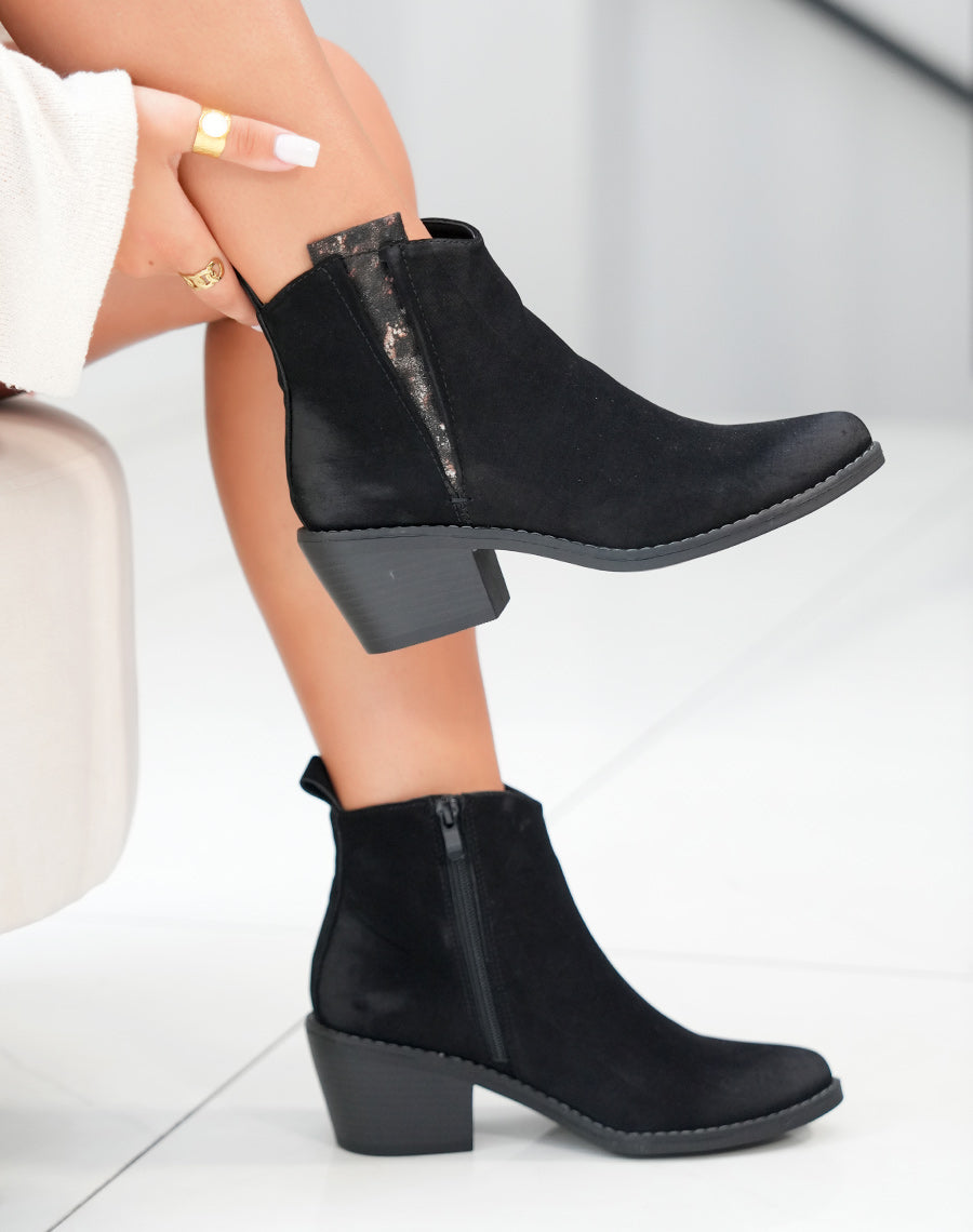 Bottines noires élégantes avec détail nacré