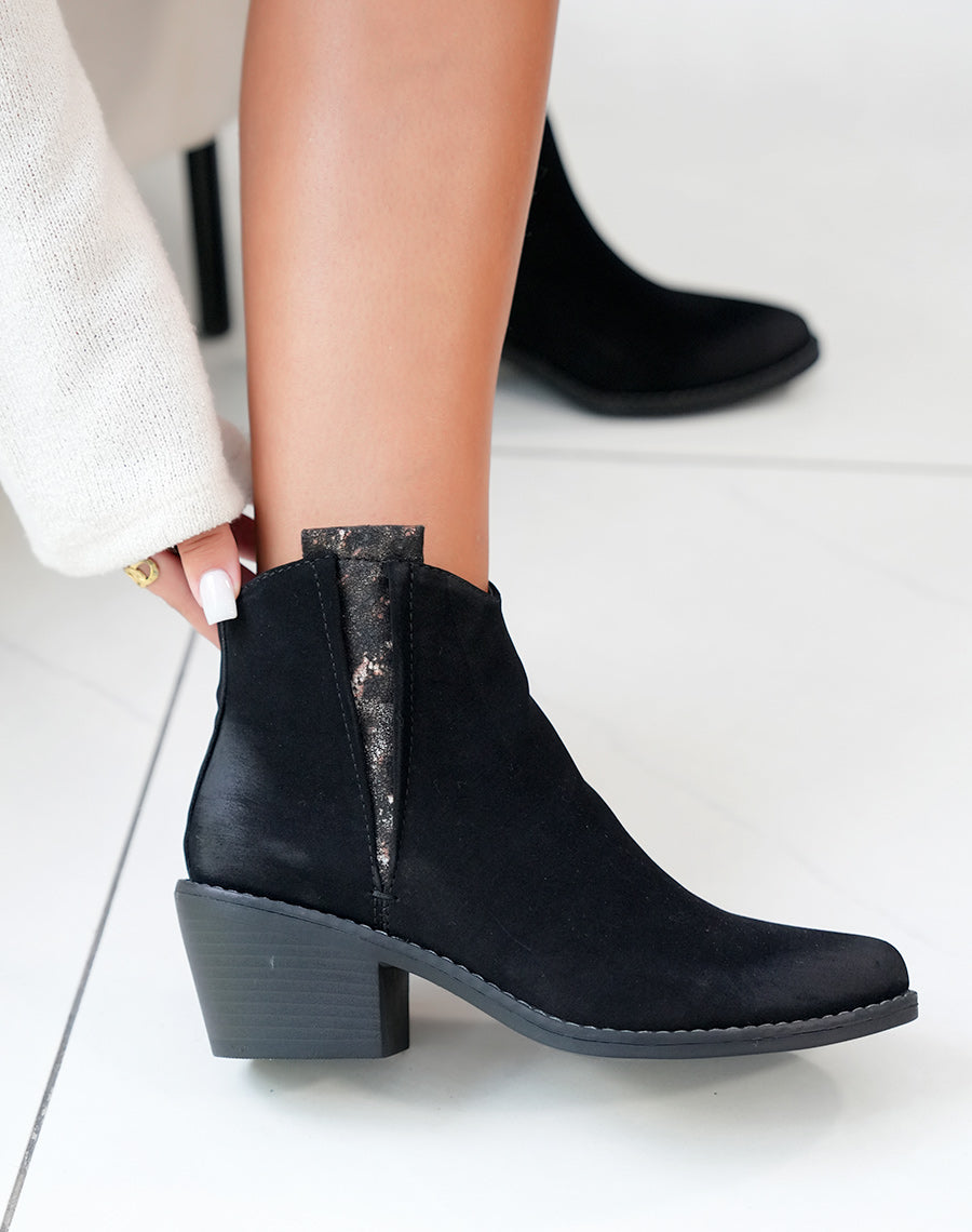 Bottines noires élégantes avec détail nacré