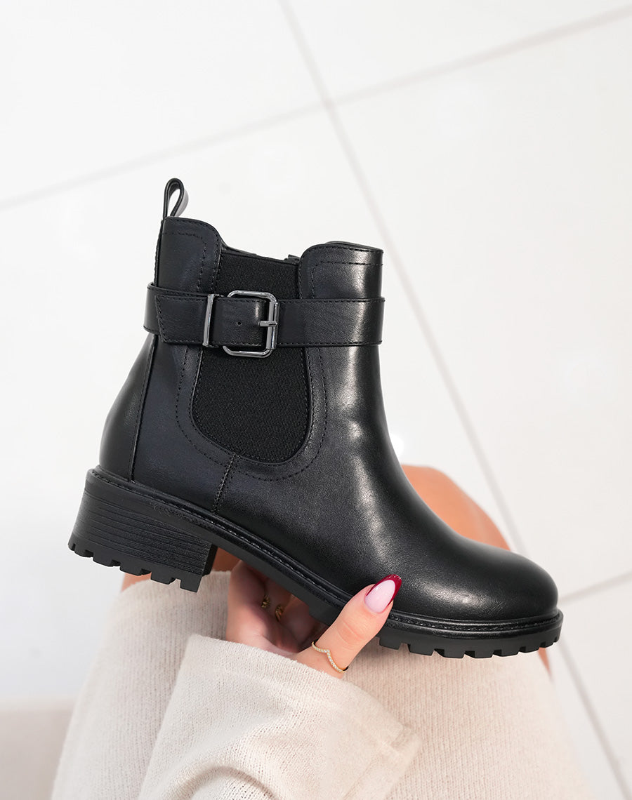 Bottines noires à élastique à bout rond et détail argenté