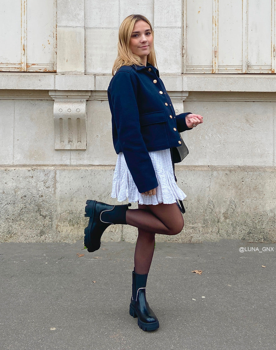 Bottines noires à élastique à couture à strass argentés