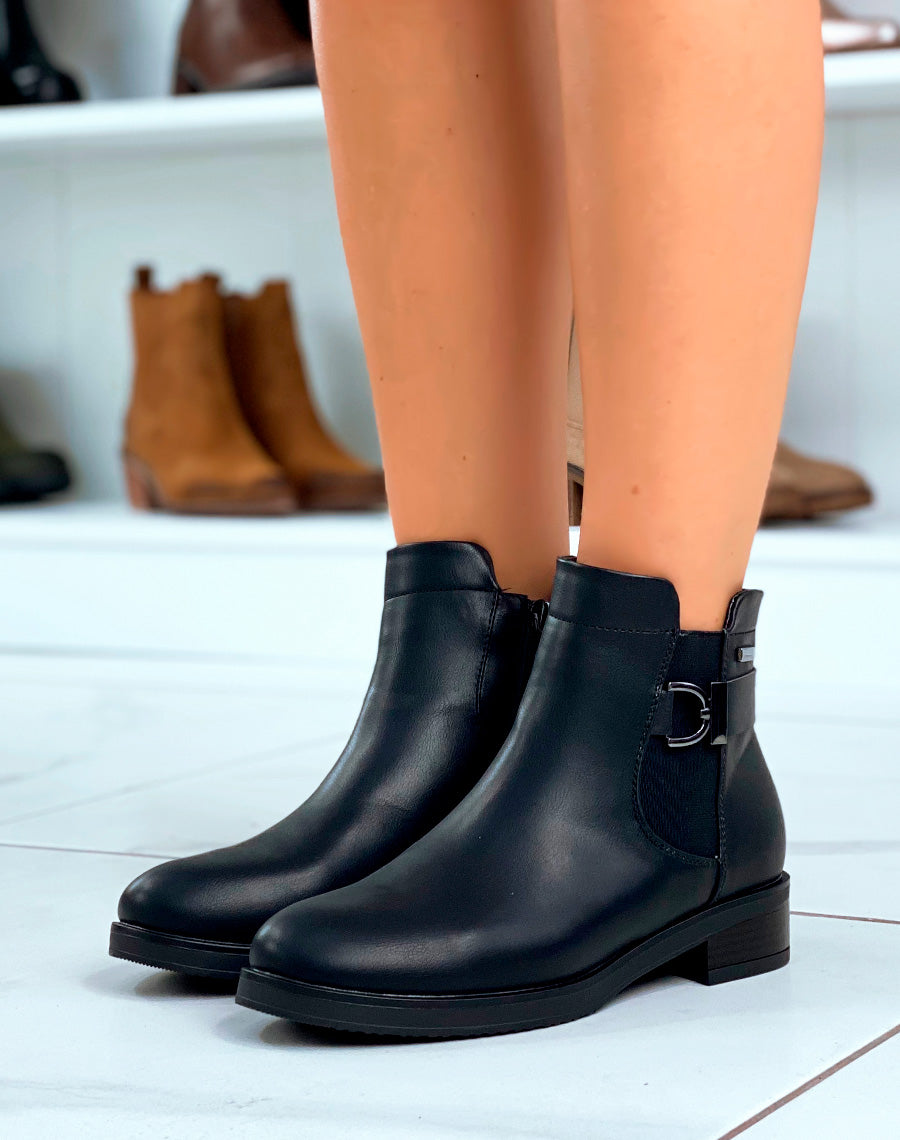 Bottines noires à élastique et détail argentés