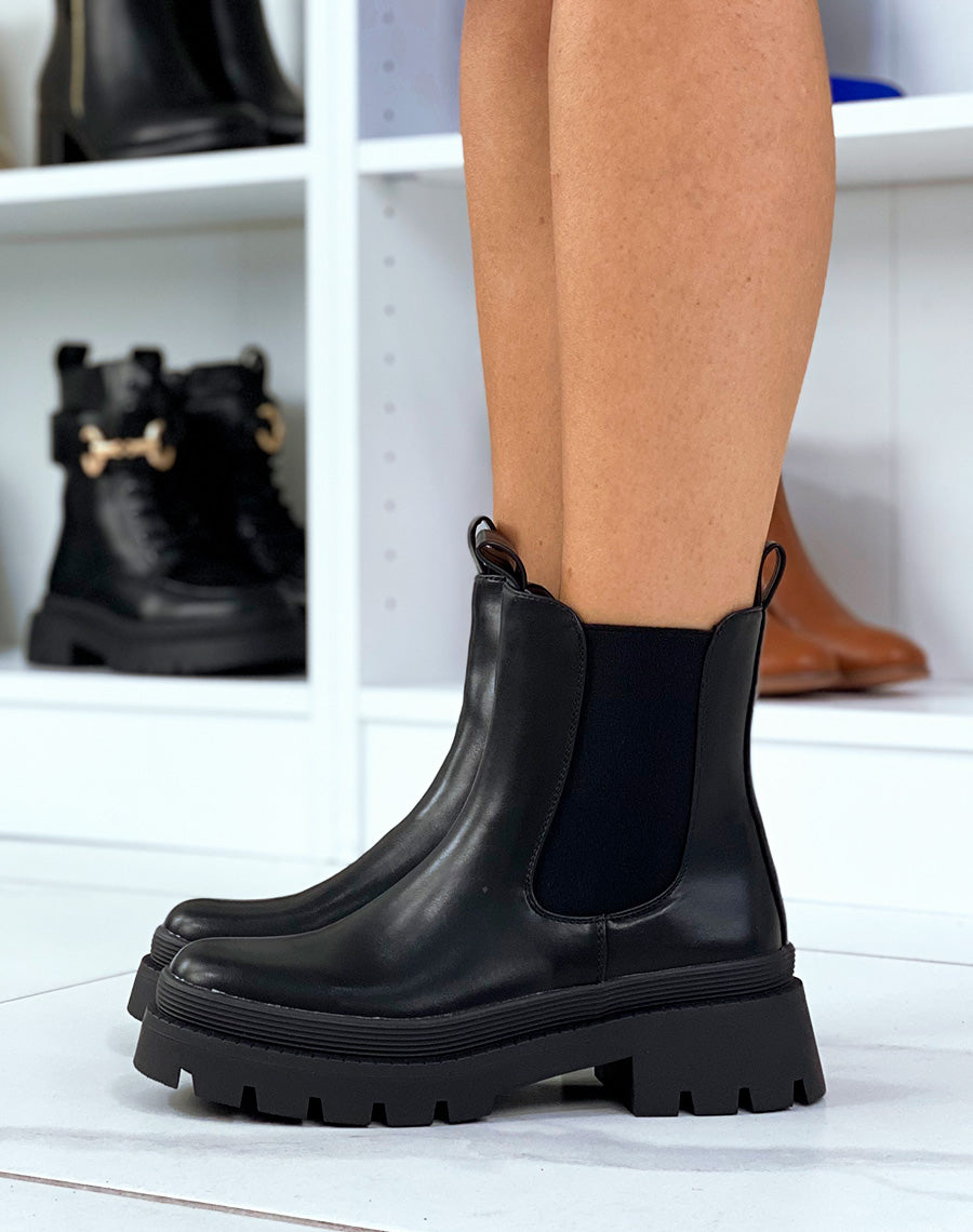 Bottines noires à élastique et double languettes