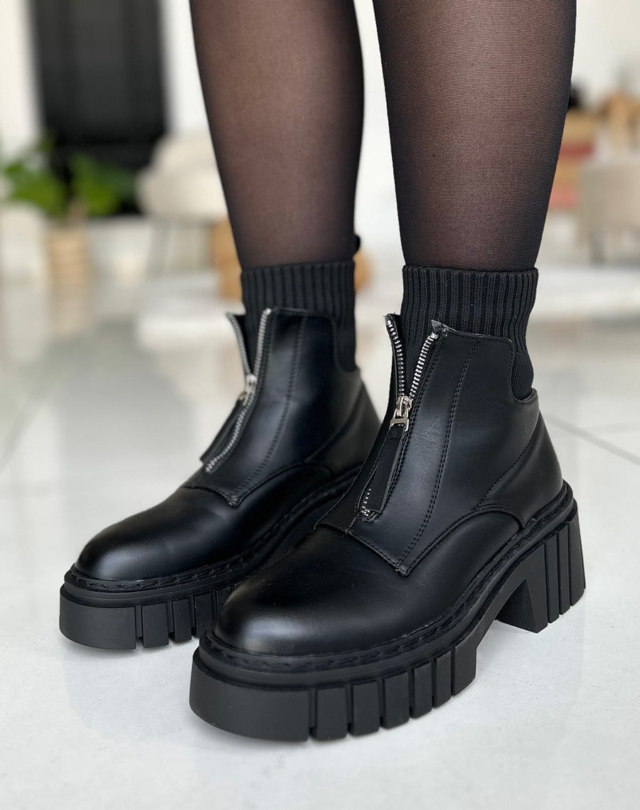 Bottines noires à élastique et fermeture éclair