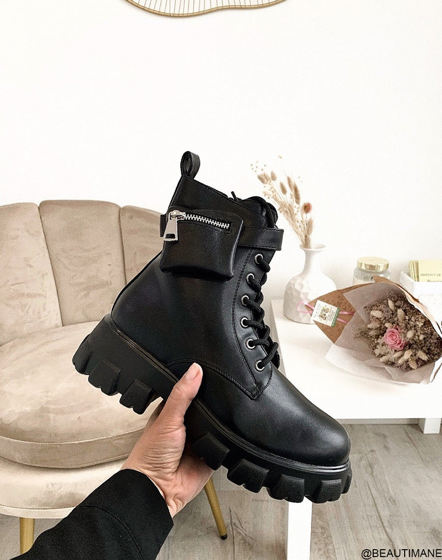 Bottines noires mat à petite pochette