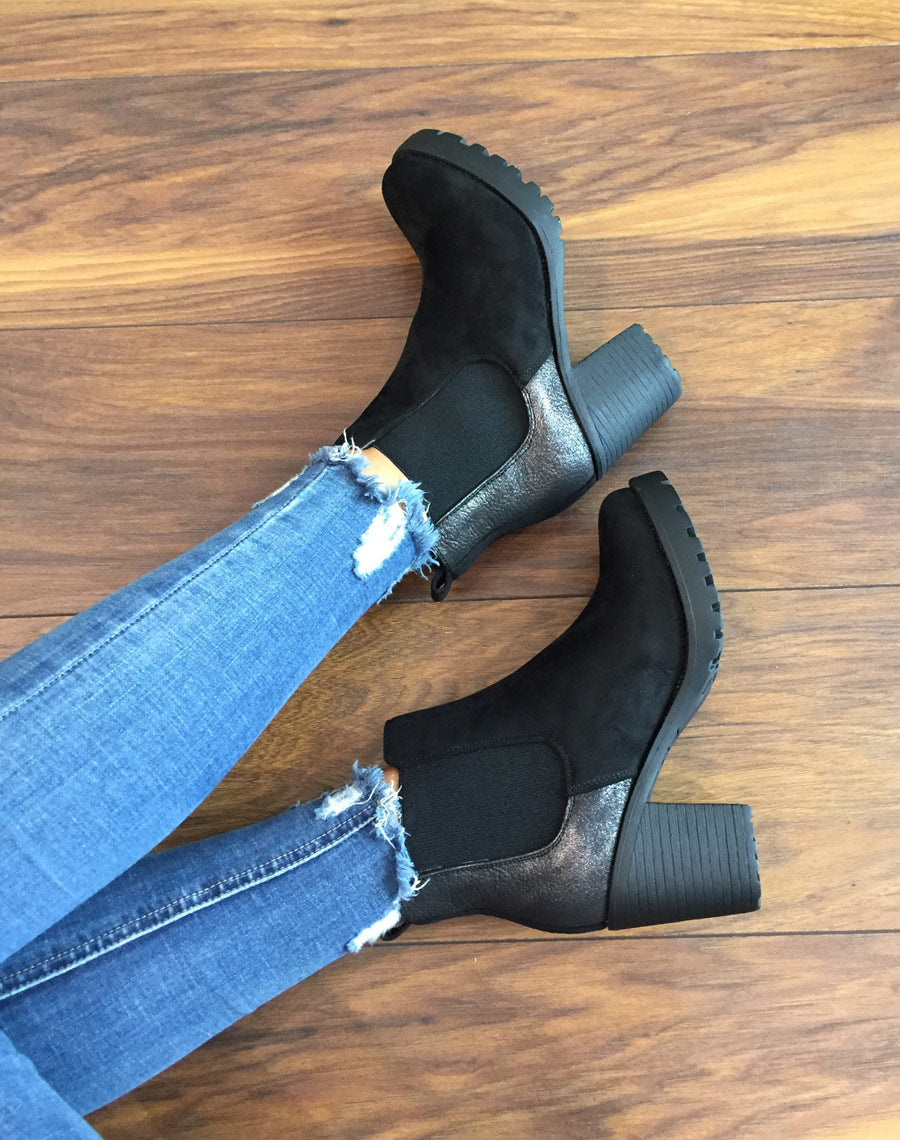 Bottines noires mi hautes bi-matières