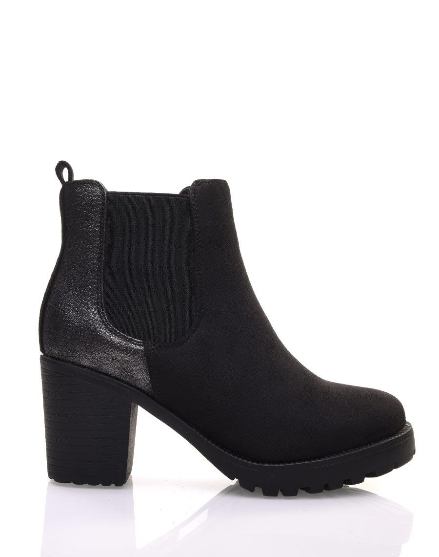 Bottines noires mi hautes bi-matières