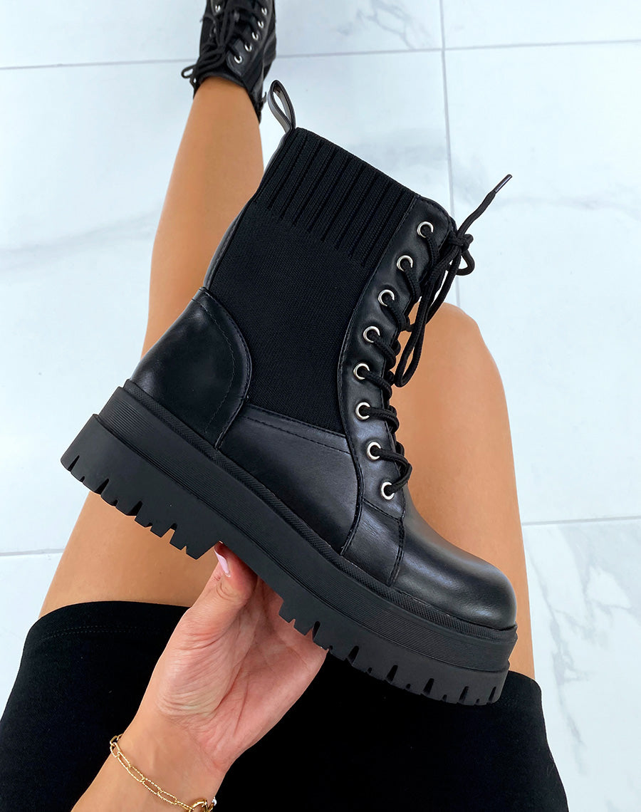 Bottines noires montantes bi-matières