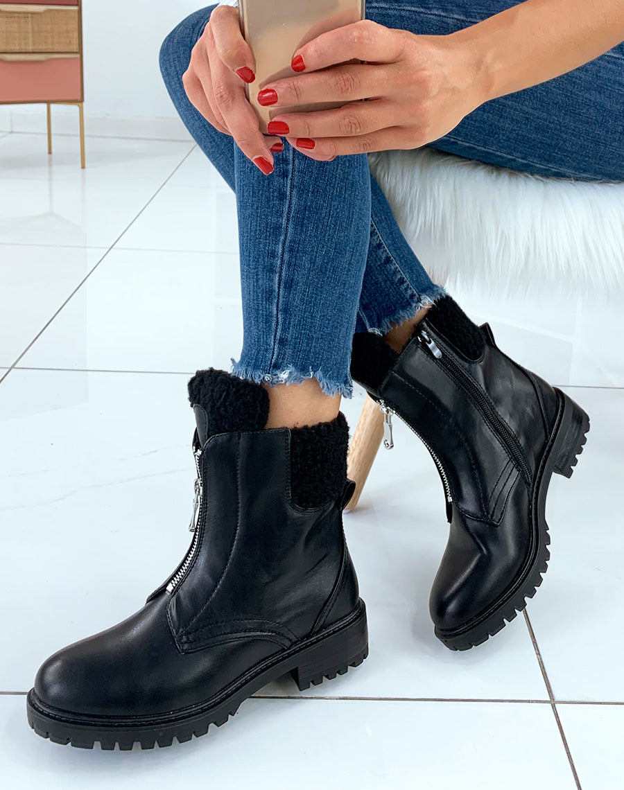 Bottines noires montantes fourrées