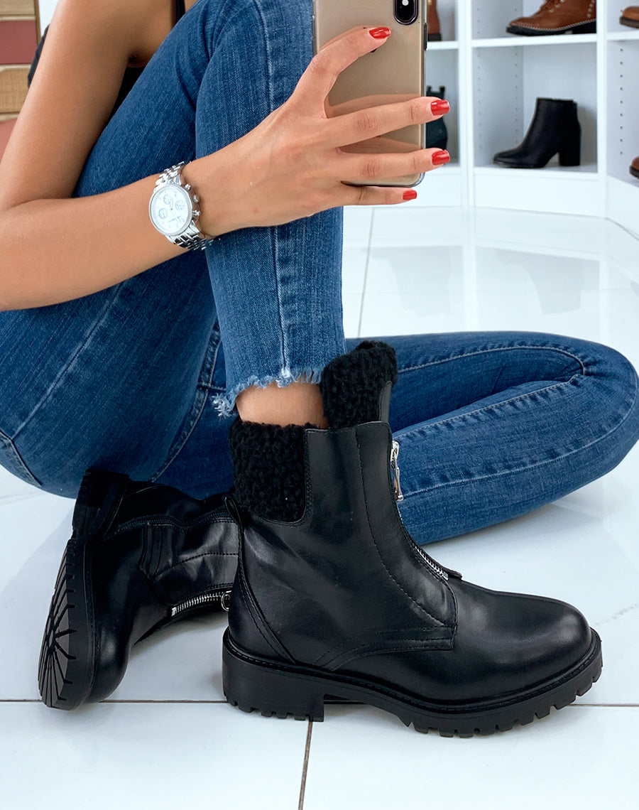 Bottines noires montantes fourrées