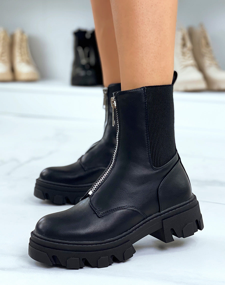 Bottines noires montantes zipées