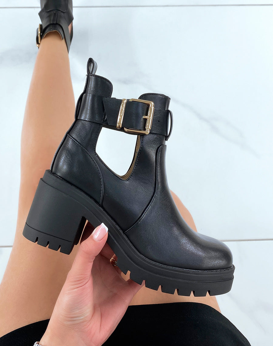 Bottines noires ouvertes à talon