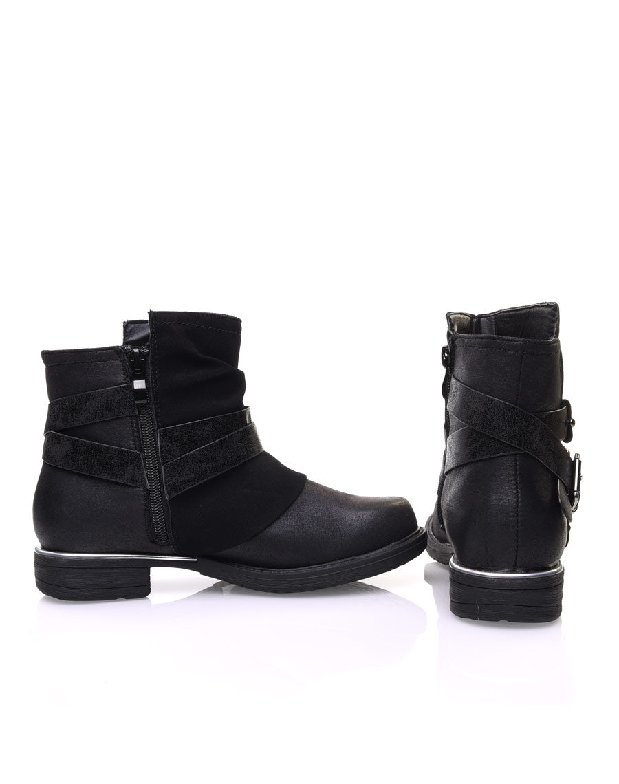 Bottines noires plates bi-matières