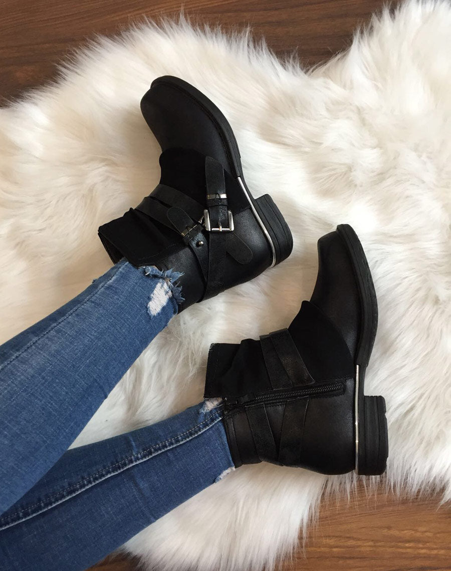 Bottines noires plates bi-matières