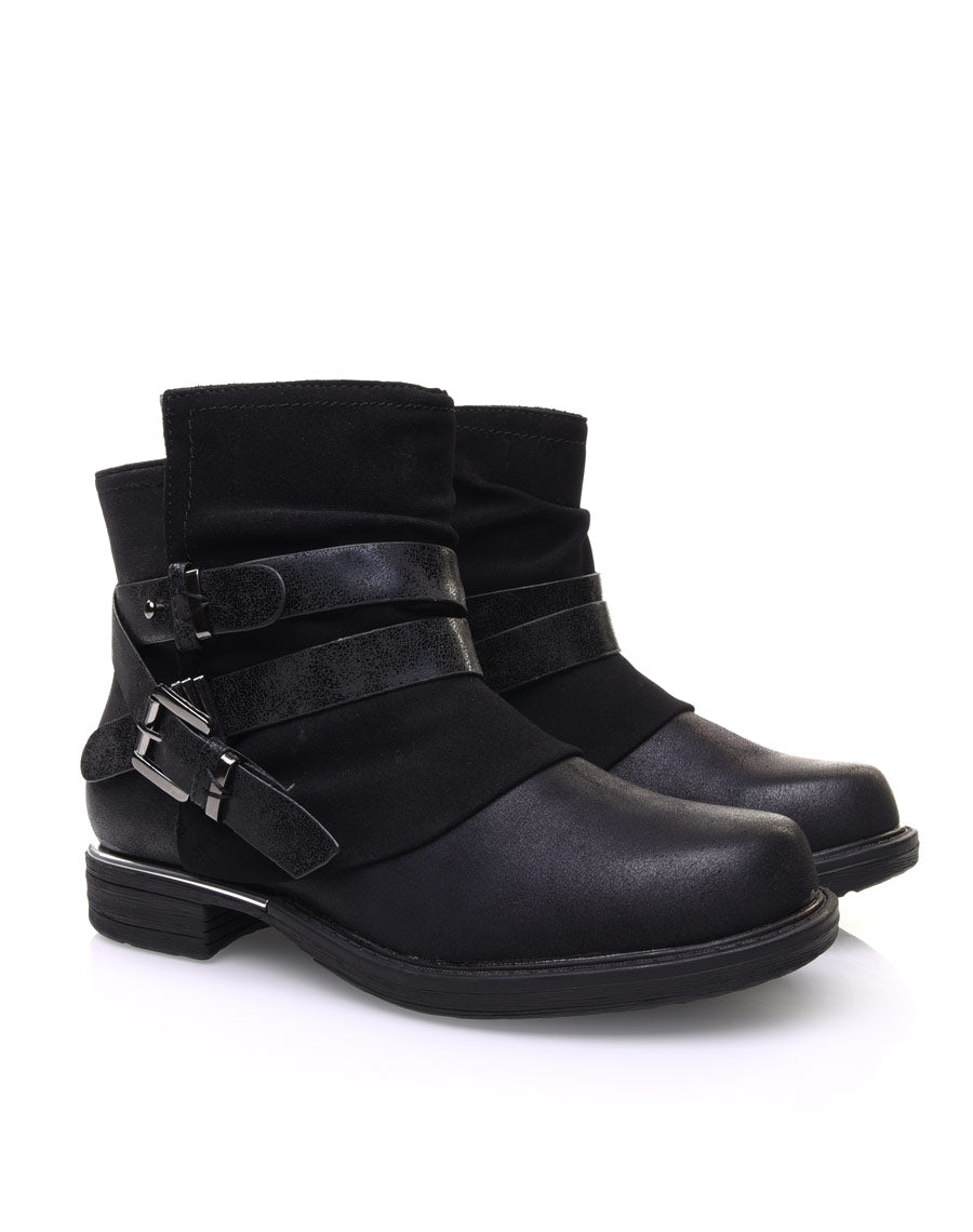 Bottines noires plates bi-matières