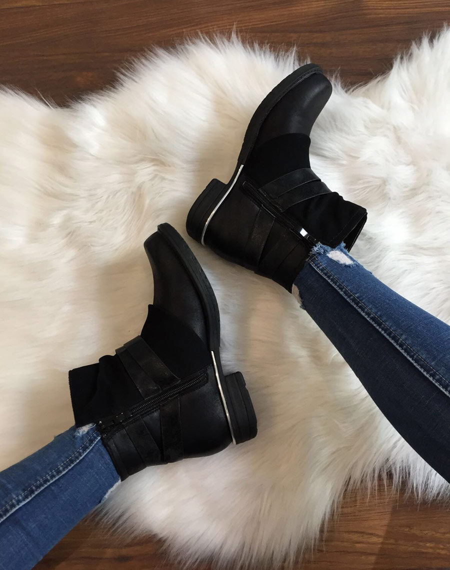 Bottines noires plates bi-matières