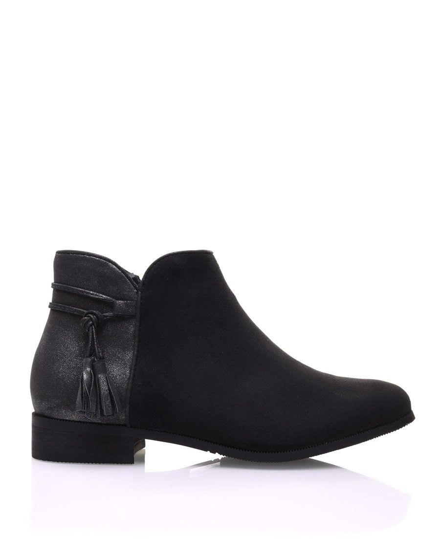 Bottines noires plates empiècement métallisé