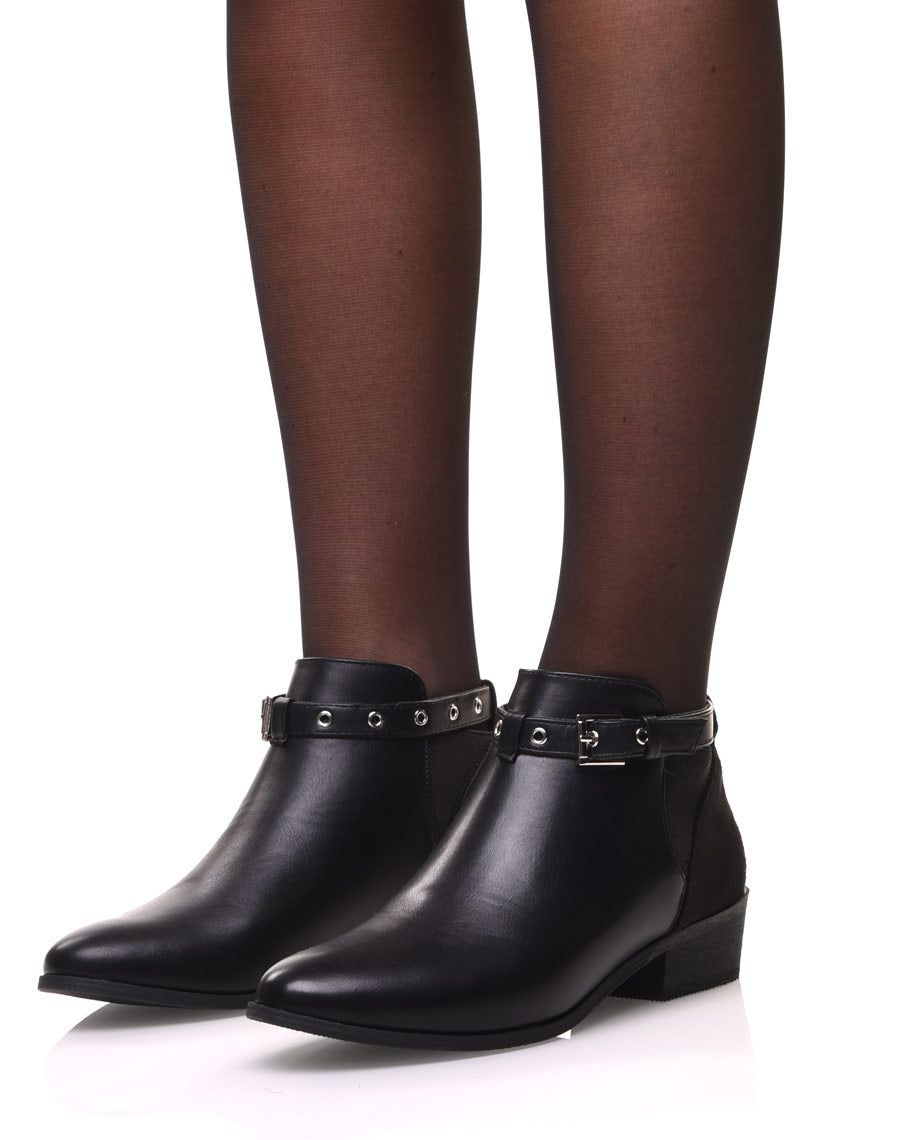 Bottines noires plates lanière ajustable