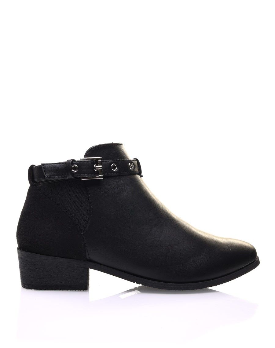 Bottines noires plates lanière ajustable