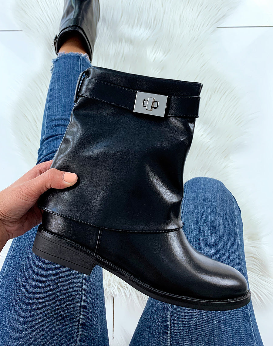 Bottines noires retroussées compensée