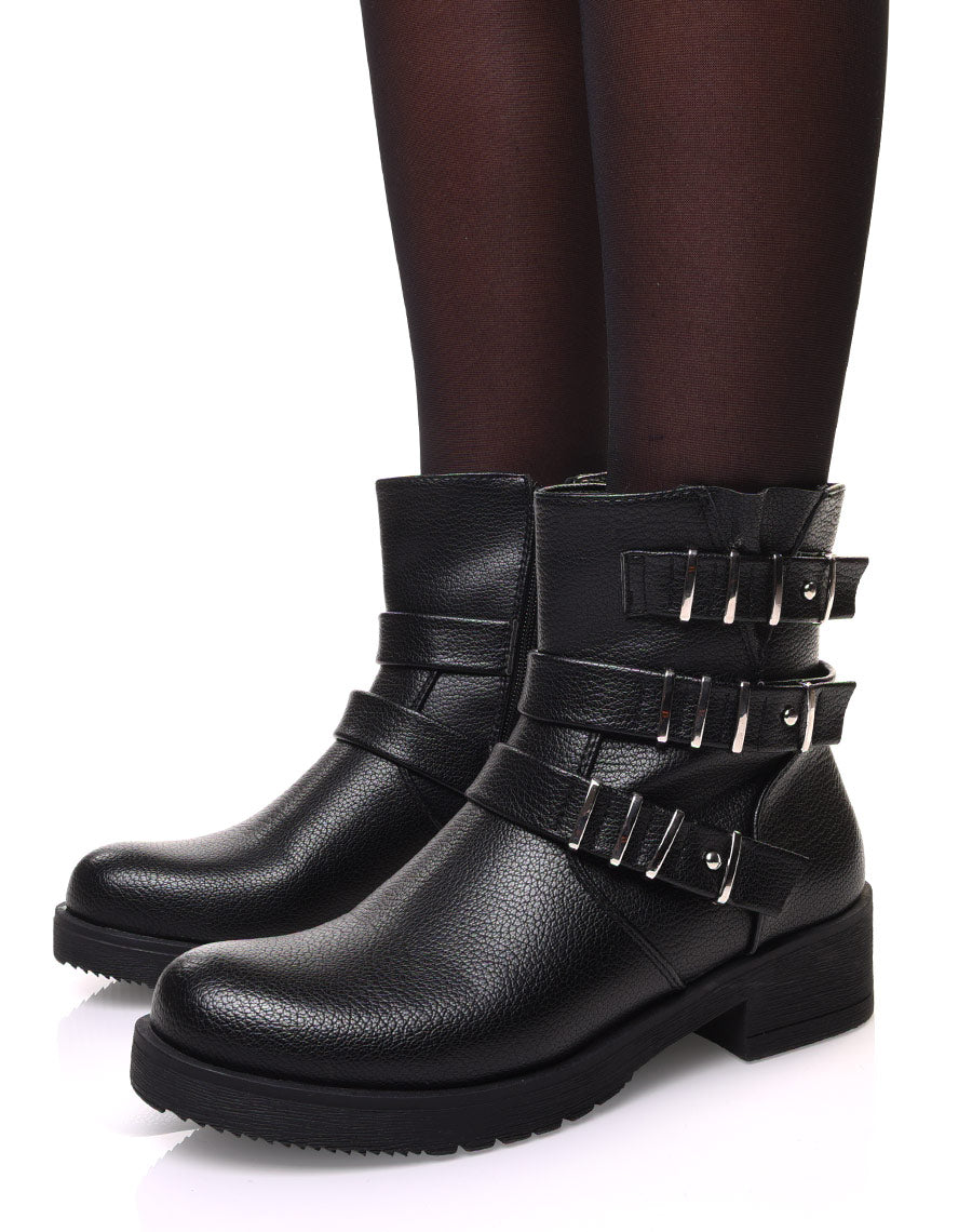 Bottines noires à sangles multiples
