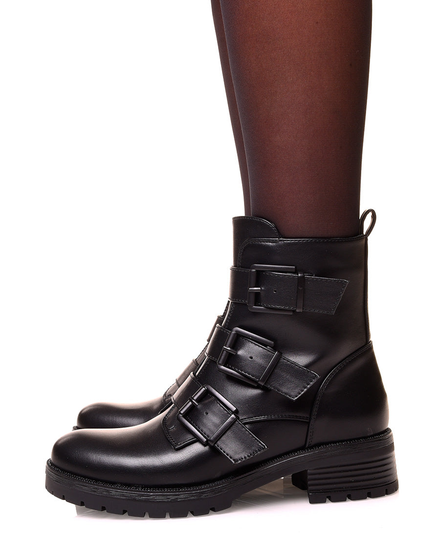 Bottines noires à sangles multiples