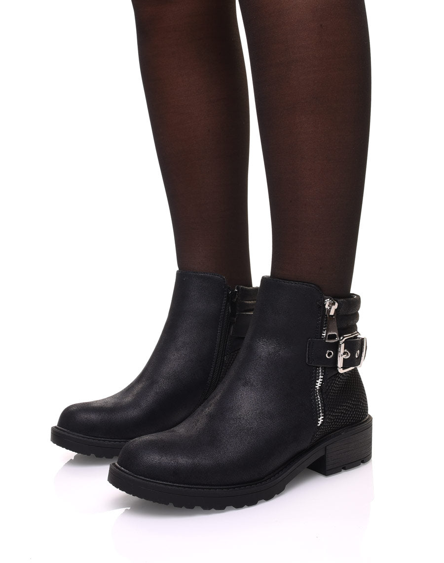 Bottines noires semelles crantées effet croco