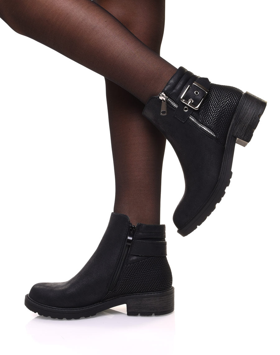 Bottines noires semelles crantées effet croco