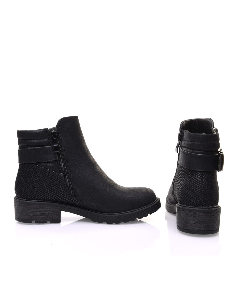 Bottines noires semelles crantées effet croco