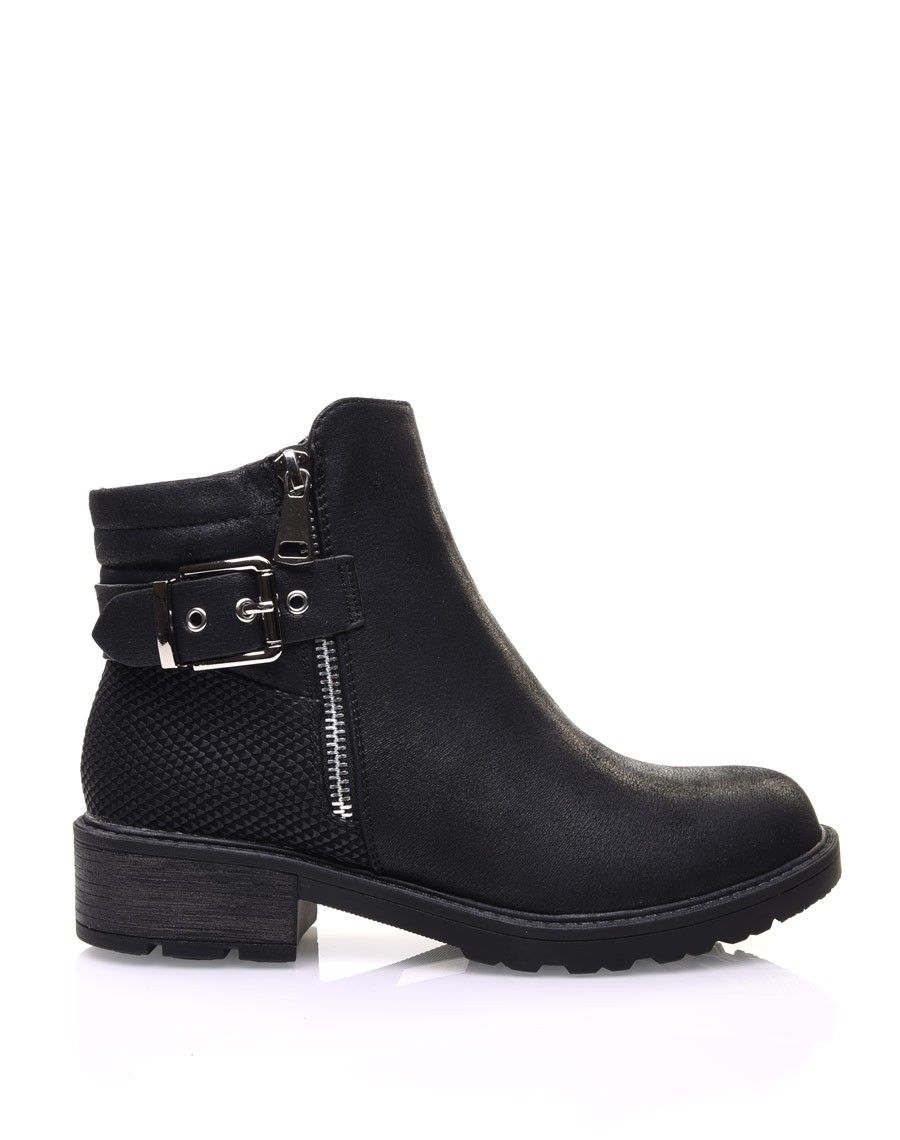 Bottines noires semelles crantées effet croco