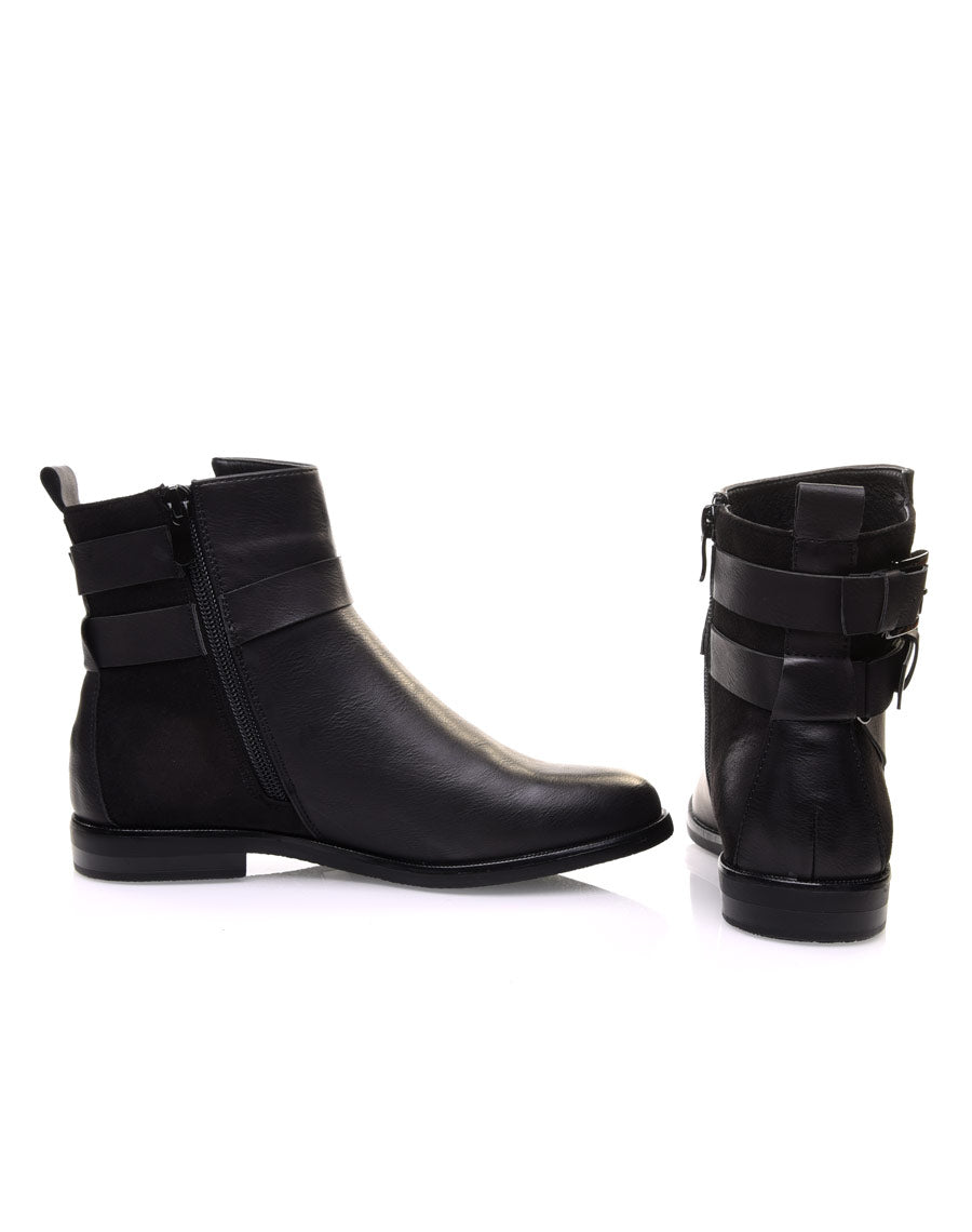 Bottines noires semi-montantes à boucles