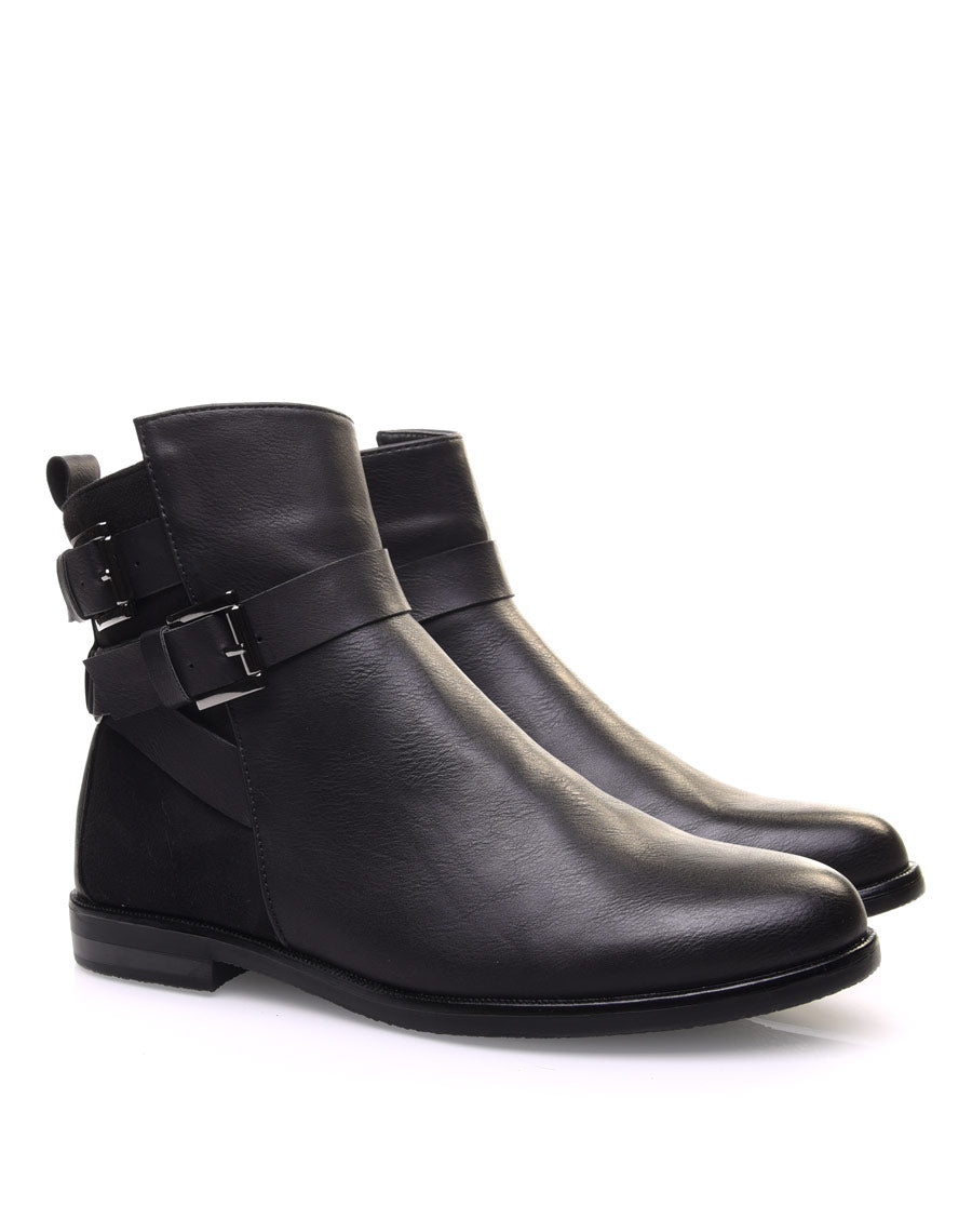 Bottines noires semi-montantes à boucles