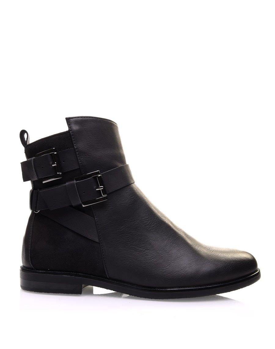 Bottines noires semi-montantes à boucles