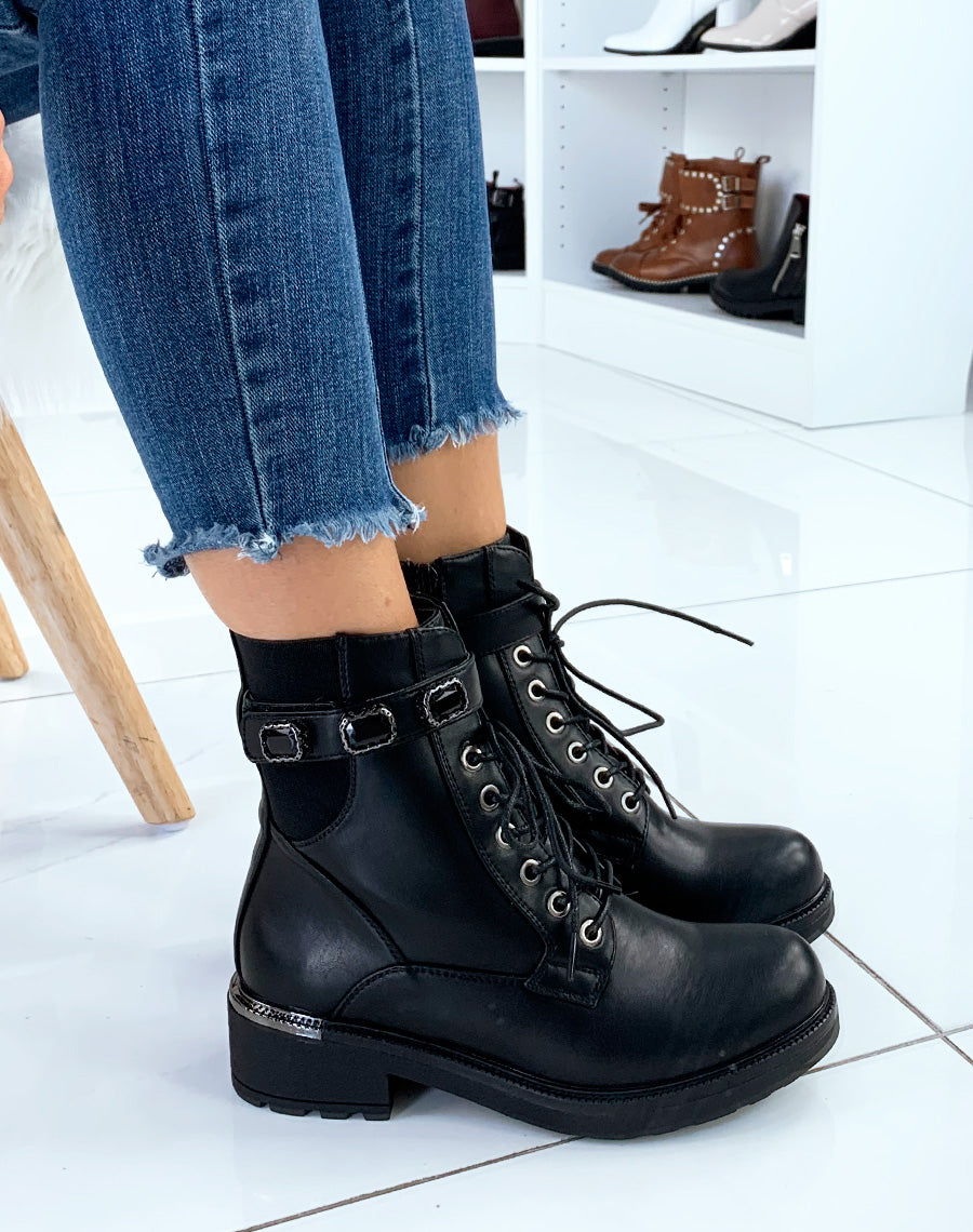 Bottines noires à strass noirs