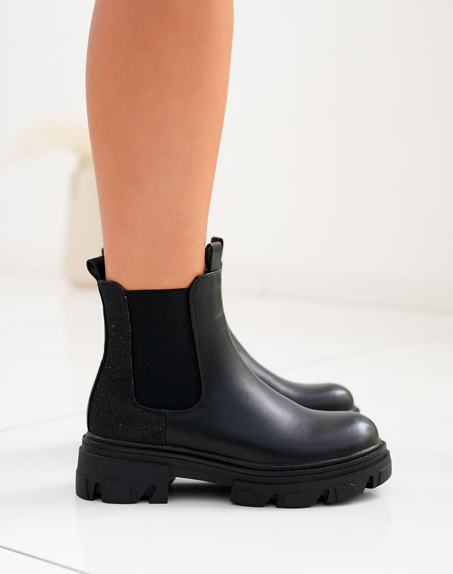BOTTINES NOIRES STYLE CHELSEA AVEC EFFET BRILLANT