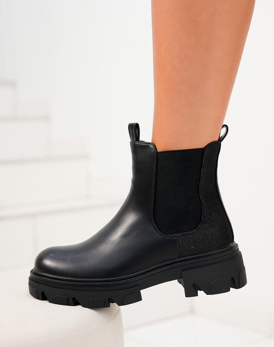BOTTINES NOIRES STYLE CHELSEA AVEC EFFET BRILLANT