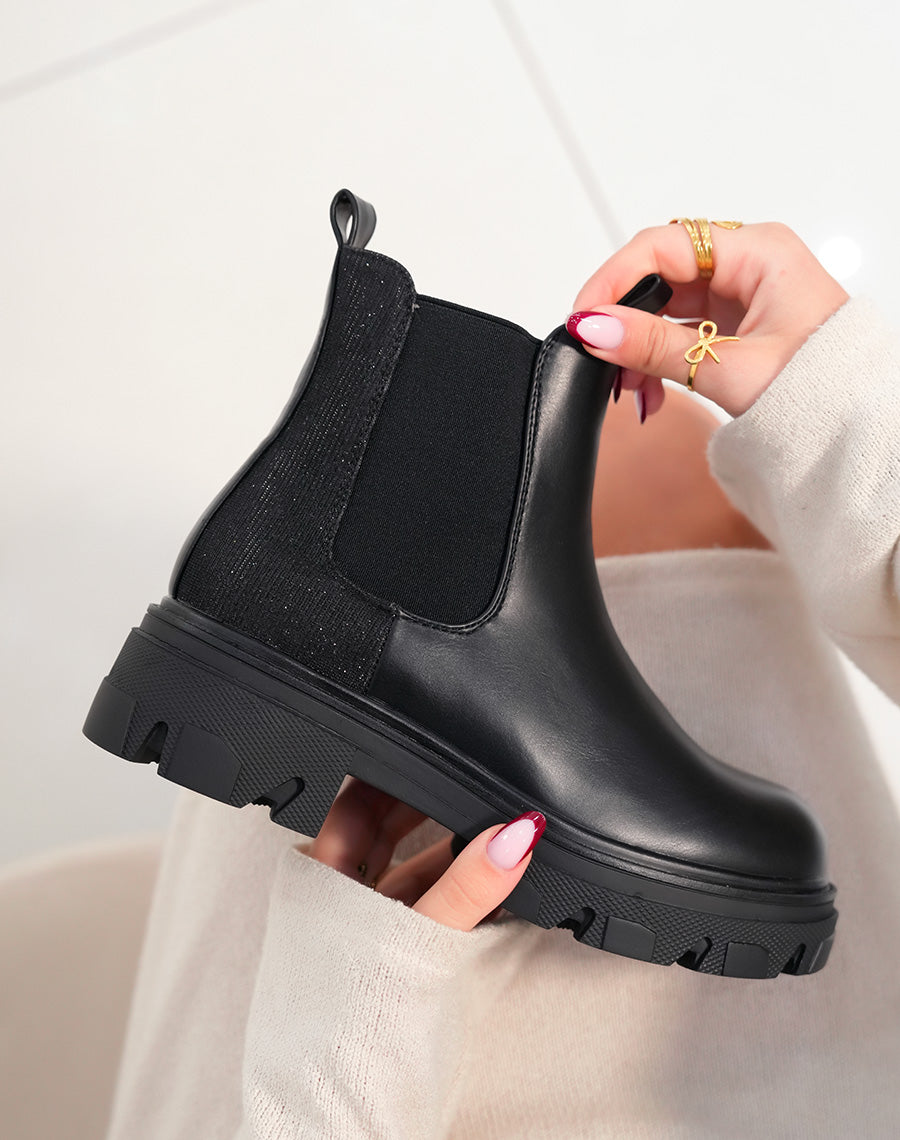 BOTTINES NOIRES STYLE CHELSEA AVEC EFFET BRILLANT