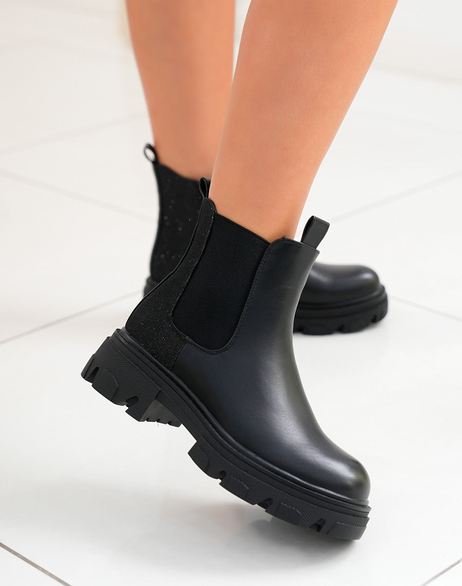 BOTTINES NOIRES STYLE CHELSEA AVEC EFFET BRILLANT